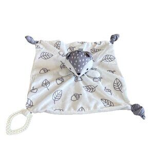 Grey Fox Rattle Lovey Baby Security Blanket Stuffed Animal White Knots Teether